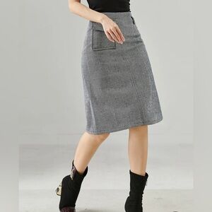 Soolinen Navy Herringbone Cotton/Linen Blend Skirt size S/6